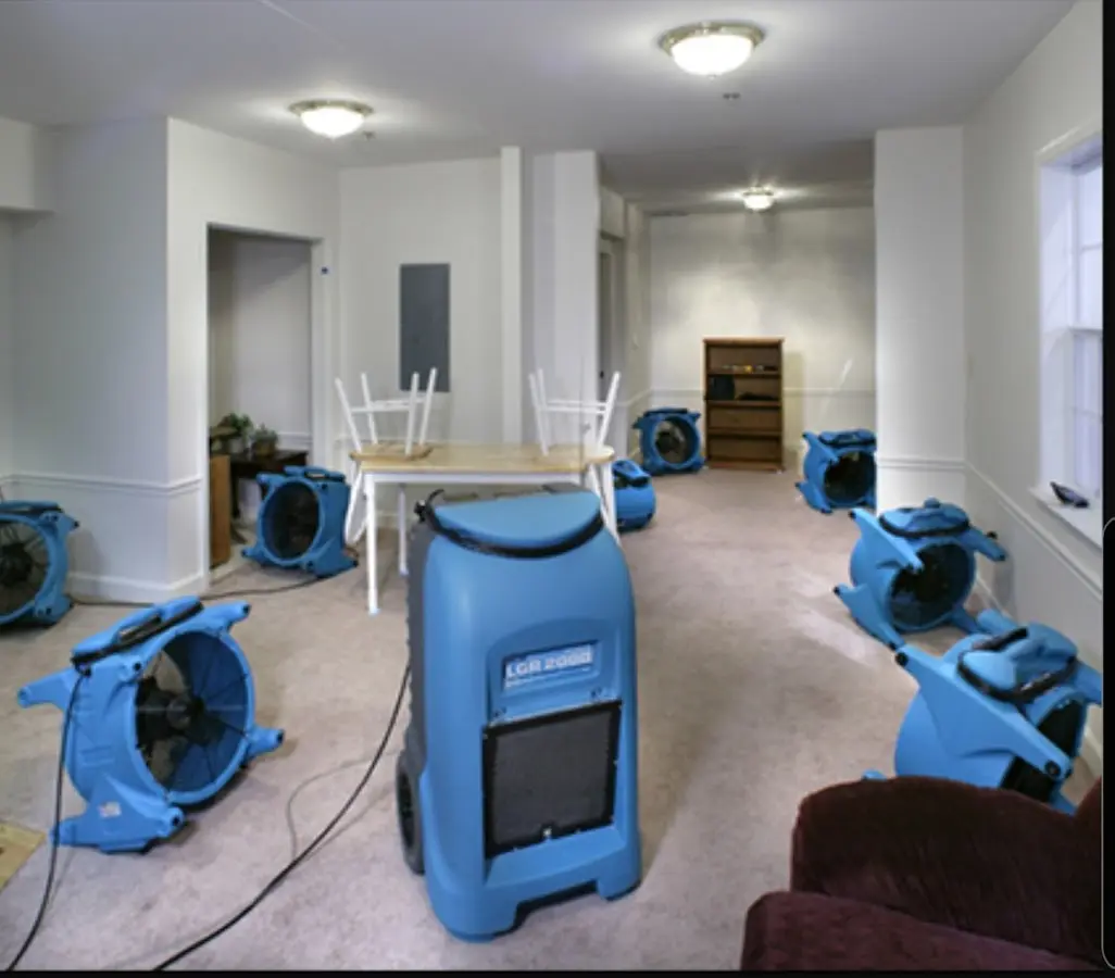 Air movers and dehumidifier setup for Water Extraction & Removal in Brandermill